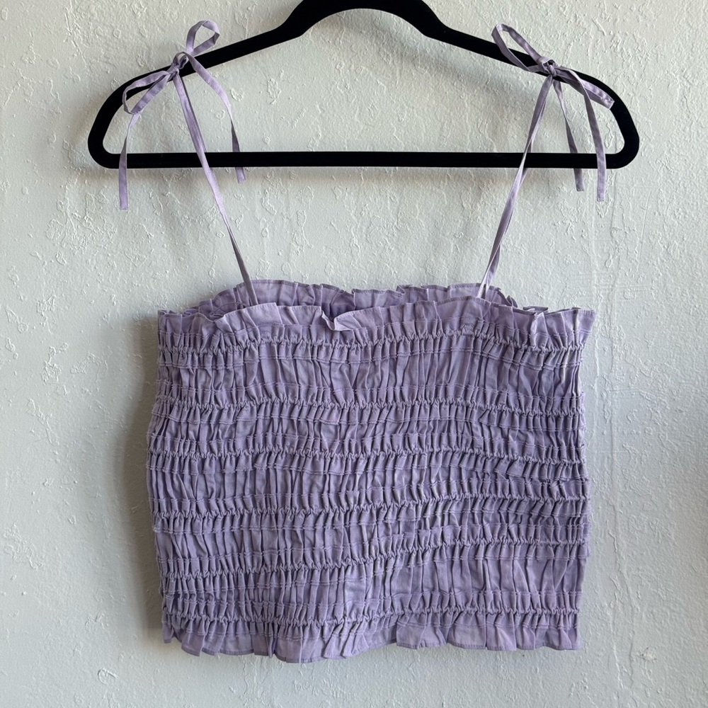 Tory Burch Lavender Smocked Crop Top with Tie Straps